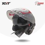 KYT Galaxy Flat R Solid Black Glossy (Hitam Metalik) Tampak Depan Kiri Double Visor