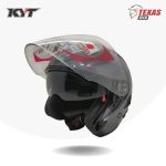 KYT Galaxy Flat R Solid Grey (Abu Abu Metalik) Tampak Depan Kiri Double Visor
