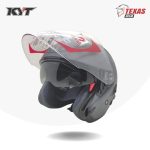 KYT Galaxy Flat R Solid Grey Matte (Abu Abu Doff) Tampak Depan Kiri Double Visor