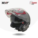 KYT Galaxy Flat R Solid Gun Metal (Abu Abu Tua Metalik) Tampak Depan Kiri Double Visor